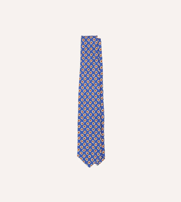 Men's Suits with Cotton-Blend FabricsBlue Small Paisley Leaf Print Silk Self Tipped Tie