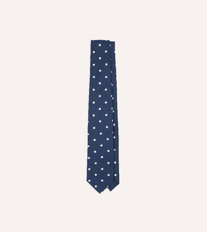 Men's Suits with Structured JacketsNavy Polka Dot Silk Self-Tipped Tie