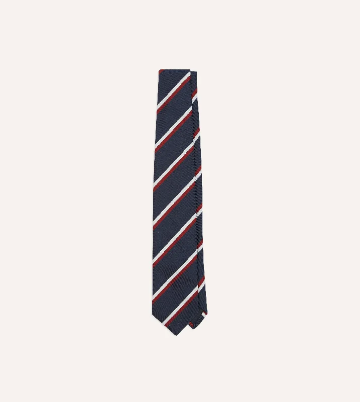 Men's Suits with Ventless JacketsNavy, Red and White Double Stripe Mogador Silk Tipped Tie