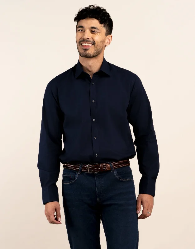 Unique Men's Made-to-Measure SuitsLondon Navy Plain Poplin Shirt