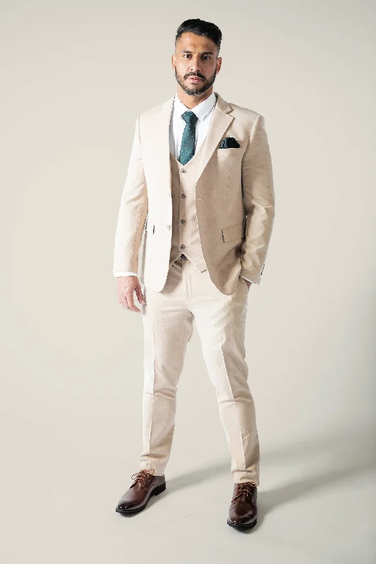 Men's Suits with Wool-Blend FabricsMens Beige Suit