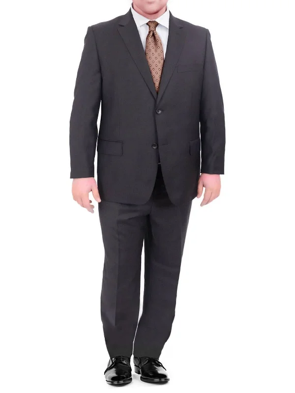 Men's Suits with Satin LiningsMens Sartoria Mazara Big & Tall Portly Fit Solid Charcoal Gray Two Button Wool Suit