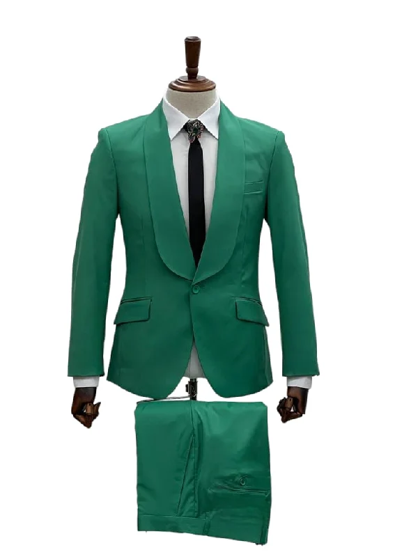 Men's Suits with Side-Adjustable Trouser Waists1 Button Slim Fit Suit FF1S-TRS Green