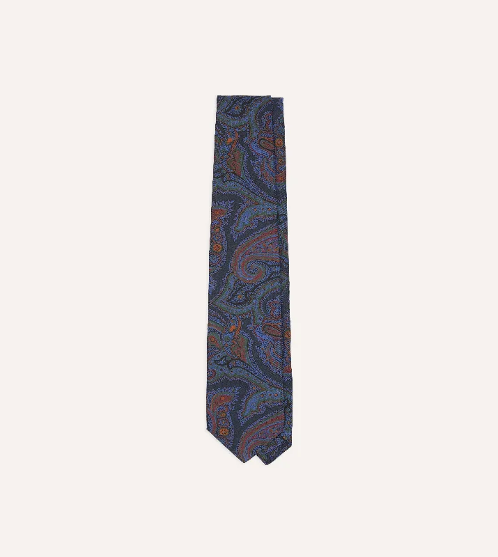 Men's Suits with Cuffed Trouser LegsNavy Acanthus Print Silk Self Tipped Tie