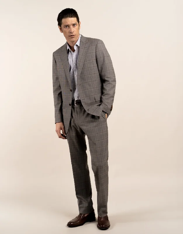 Men's Suits with Structured JacketsCooper Grey and Brown Check Suit