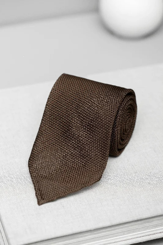 Men's Suits with Solid ColorsBrown grenadine silk tie - Hand Made In Italy