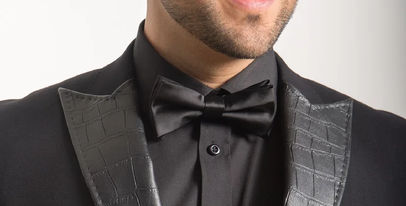 Trendy Men's Patterned SuitsBlack Satin Bowtie