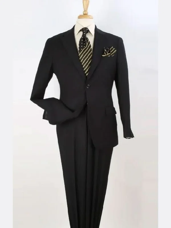 Men's Suits with Athletic FitsApollo King Big & Tall Solid Black 100% Wool Classic Fit Three Piece Suit with Peak Lapels