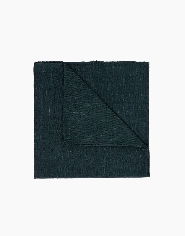 Men's Suits with Structured JacketsDark Green Herringbone Silk Pocket Square