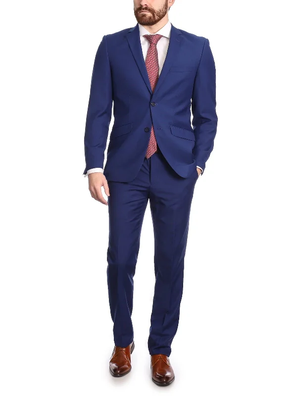 Men's Suits with Three-Button JacketsMens Big & Tall Classic Fit Two Button 100% Wool Wrinkle Resistant Suit - Royal Blue