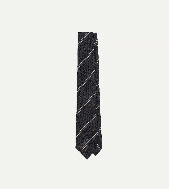 Men's Suits for Job InterviewsNavy and Silver Sandwich Stripe Hand Rolled Silk Grenadine Tie