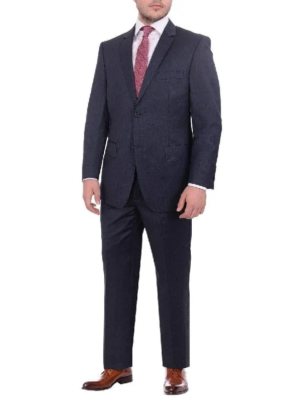 Men's Suits with Belt LoopsGiorgio Cosani Big & Tall Regular Fit Solid Navy Blue Two Button Wool Suit