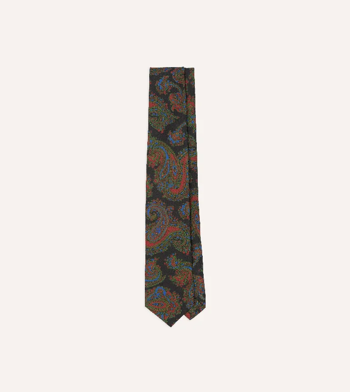 Men's Suits with Patterned FabricsBlack Paisley Print Silk Self Tipped Tie