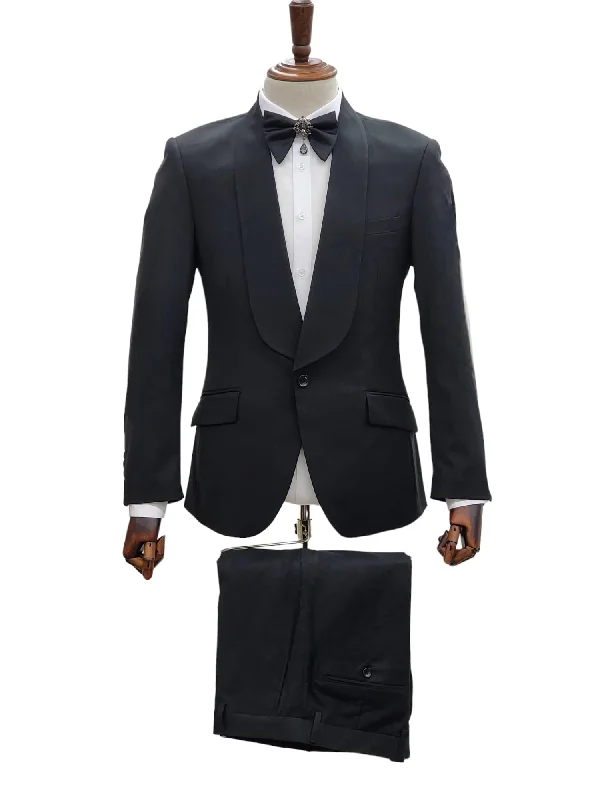 Men's Suits for Short Men1 Button Slim Fit Suit FF1S-TRS Black