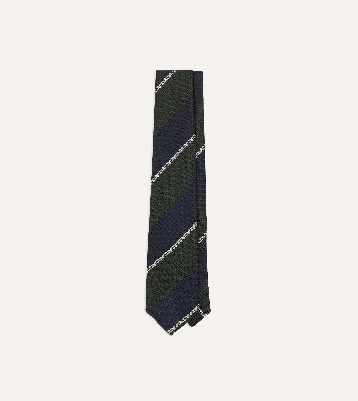 Versatile Men's Black Tie SuitsNavy, Green and White Stripe Silk Grenadine Tie