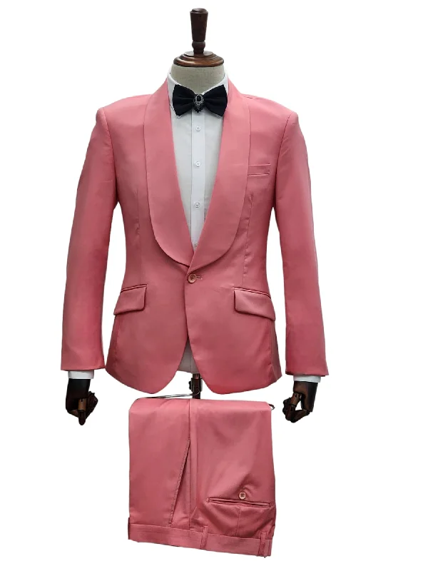 Men's Suits with Plain-Front Trouser Waists1 Button Slim Fit Suit FF1S-TRS Coral