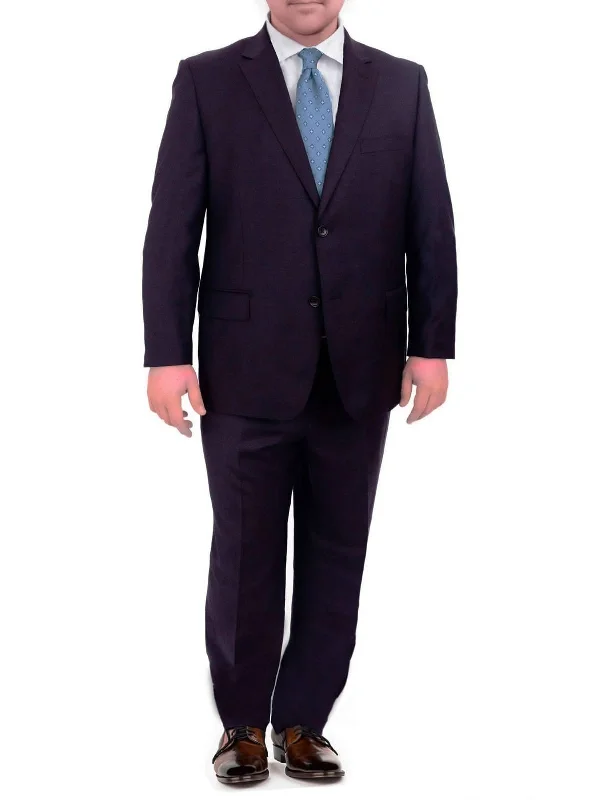 Men's Suits with Athletic FitsMens Mazara Big & Tall Portly Fit Solid Navy Blue Two Button Wool Suit