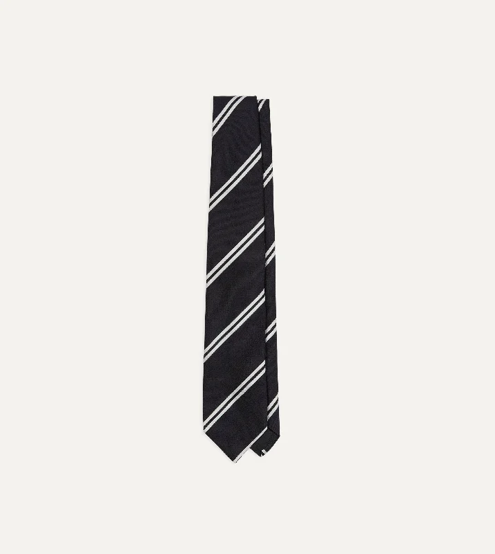 Men's Suits with Side-Adjustable Trouser WaistsNavy Stripe Tipped Repp Silk Tie