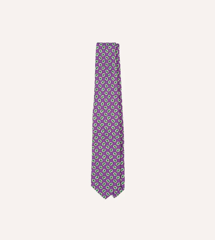 Men's Suits with Wrinkle-Resistant FabricsPurple Small Paisley Leaf Print Silk Self Tipped Tie