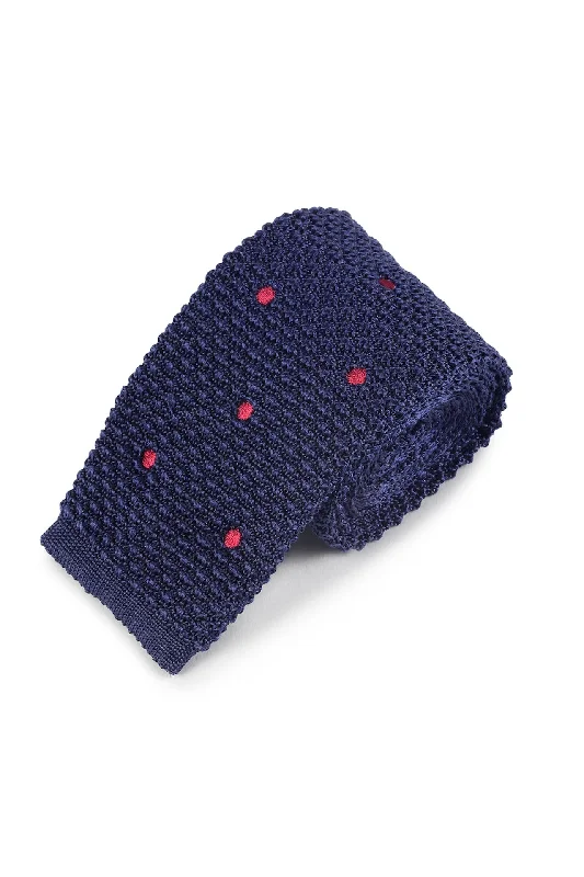 Unique Men's Made-to-Measure SuitsNavy/Claret Silk Spot Knitted Tie