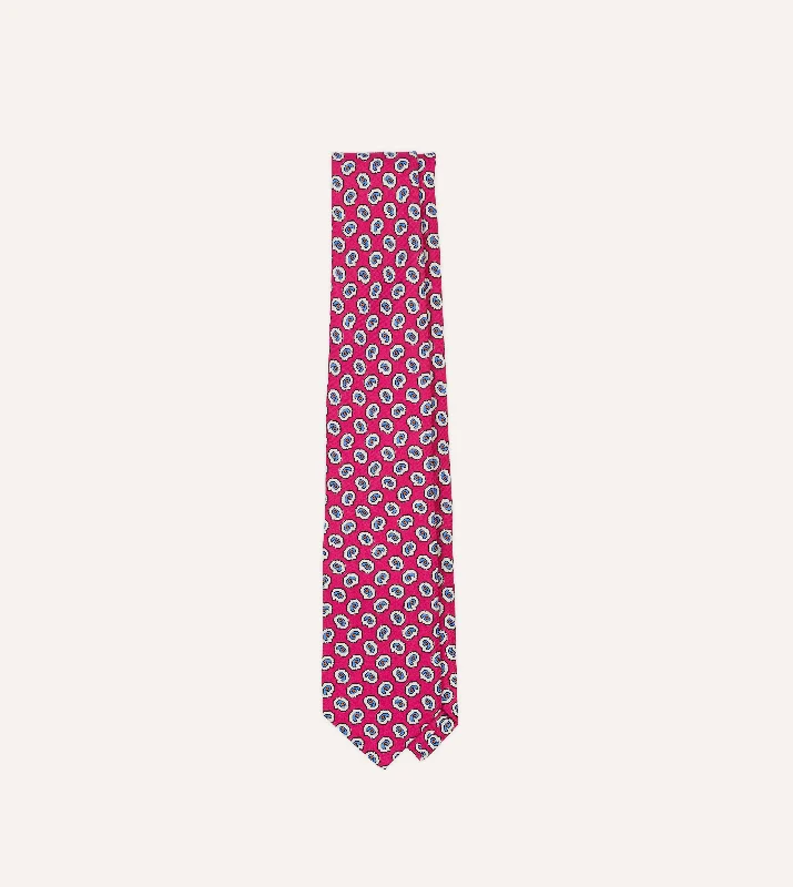 Men's Suits with Plain-Front Trouser WaistsFuchsia Small Paisley Leaf Print Silk Self Tipped Tie