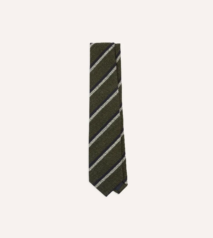 Men's Suits with Satin LiningsKhaki, White and Navy Double Stripe Tipped Wool Tie