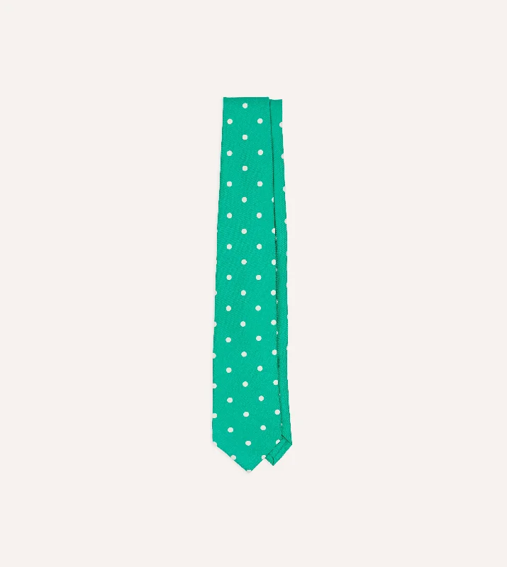 Men's Suits with Unstructured JacketsGreen Polka Dot Silk Self-Tipped Tie