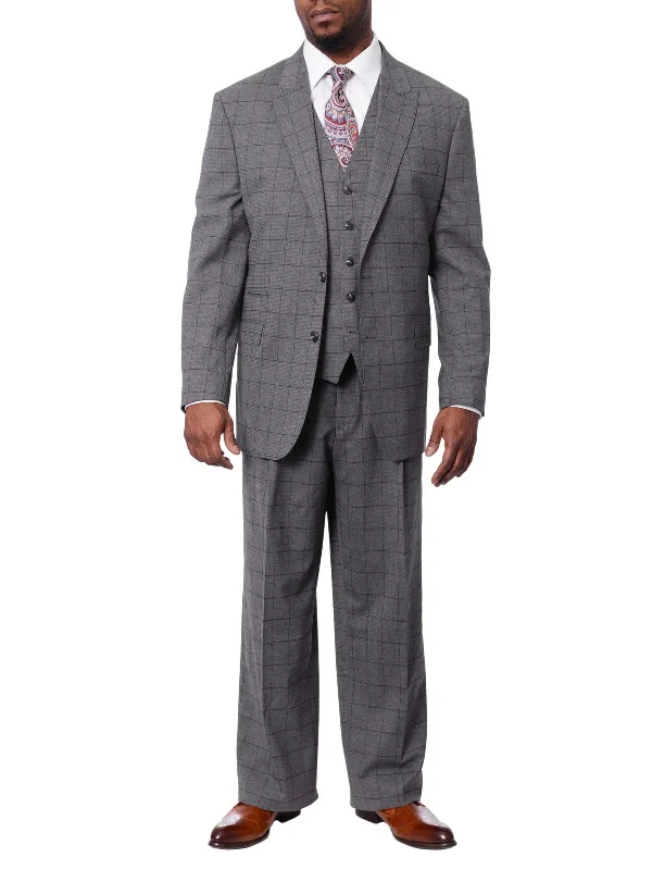 Men's Suits for LayeringExtrema Mens Big & Tall Gray Check Wool Blend 3 Piece Vested Regular Fit Suit