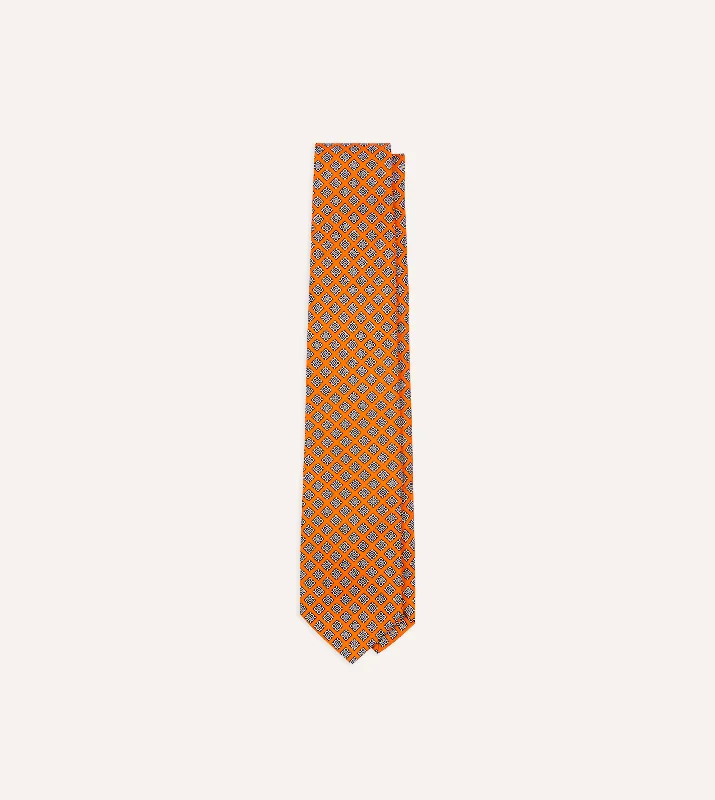 Men's Suits with Heavy-Duty ButtonsOrange Square Medallion Self-Tipped Silk Tie