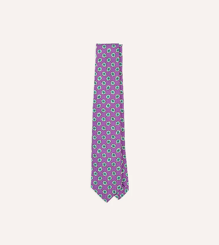 Men's Suits with Ticket PocketsLilac Hexagon Tile Print Silk Self-Tipped Tie