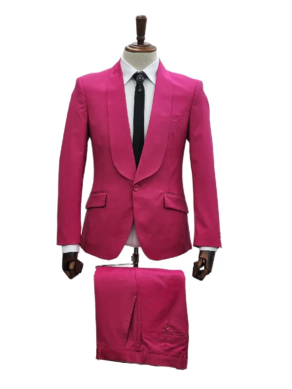 Men's Suits with Cotton Linings1 Button Slim Fit Suit FF1S-TRS Pink