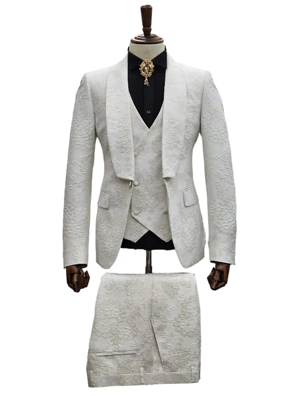 Men's Suits with Hidden PocketsGT1S+V-J455 IVORY