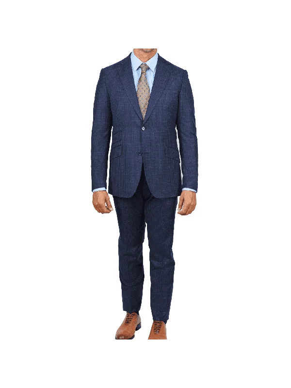 Cool Men's Modern SuitsArthur Black Big & Tall Slim Fit Blue Check Guabello Wool Light Flannel Suit