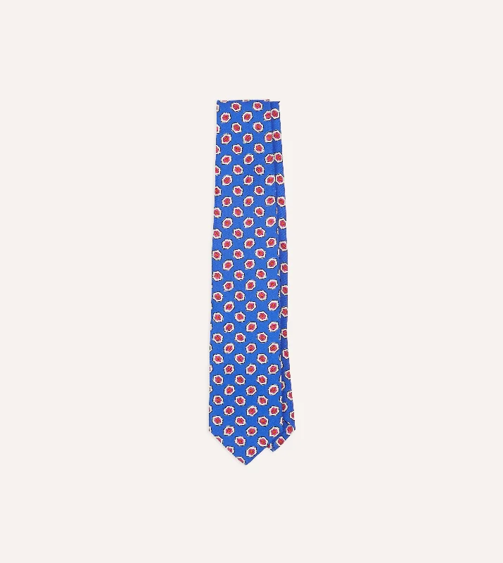 Men's Suits with Shawl LapelsBlue Hexagon Tile Print Silk Self-Tipped Tie