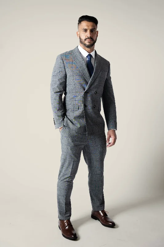 Men's Suits for Cold WeatherMens Double Breasted Grey Checks Suit