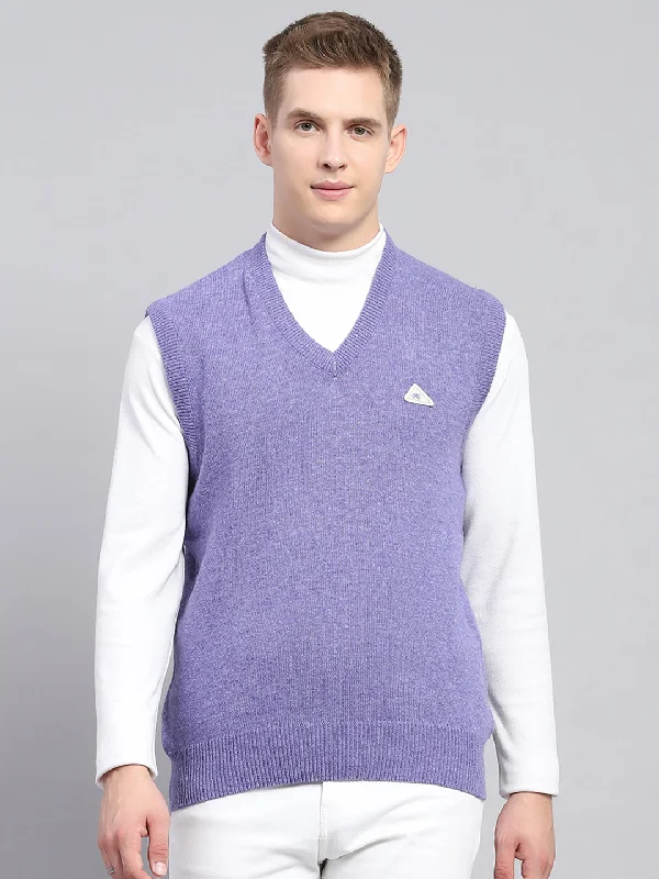 Casual Men's Bomber JacketsMen Purple Solid V Neck Sleeveless Sweater