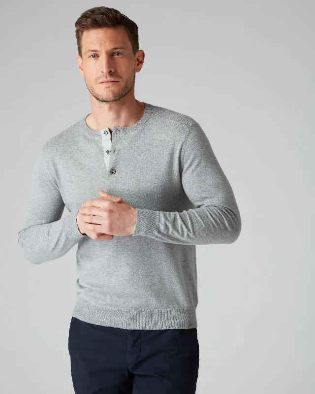 Men's Flowy Shirts for a Relaxed Look007 Round Neck Cotton Cashmere Henley Light Grey