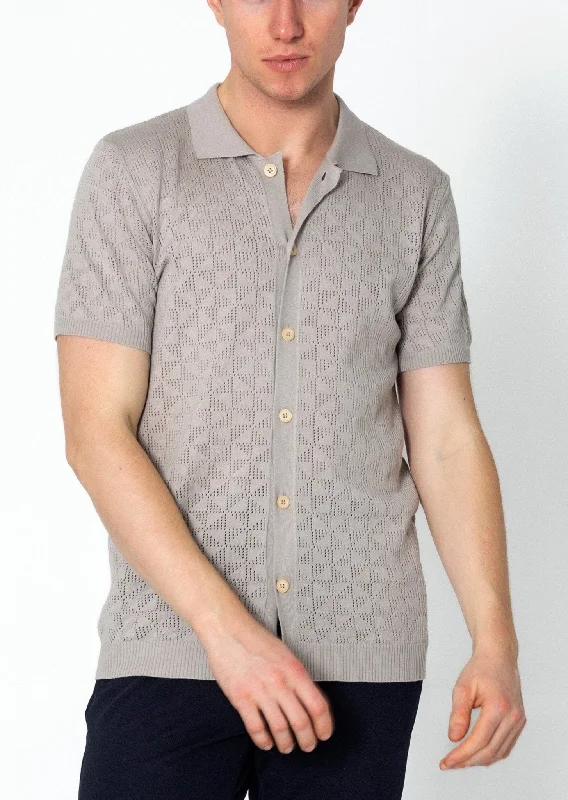 Layered Men's VestsGeometric Crochet Knit Polo - Grey