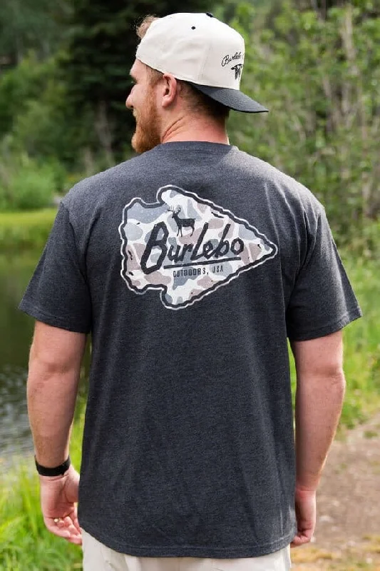 Men's Shirts with Pleated HemlinesClassic Deer Camo Arrowhead - SS - Heather Black