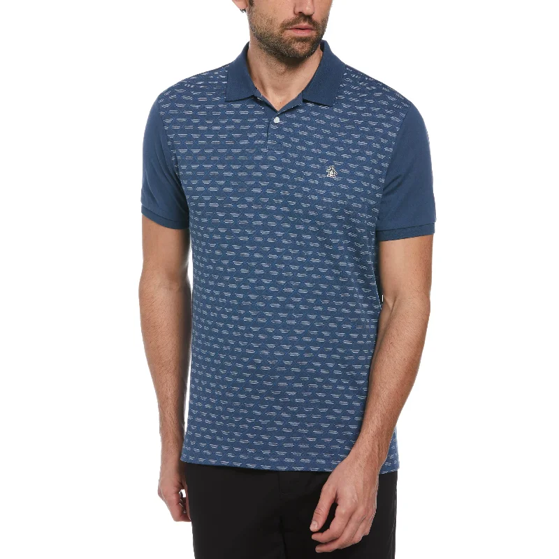 Men's Shirts with Single-Breasted DesignsDiamond Jacquard Front Polo