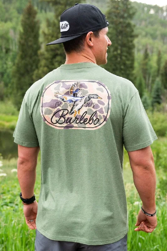 Men's Shirts with Asymmetrical HemlinesDucks Flying In - SS - Heather Olive