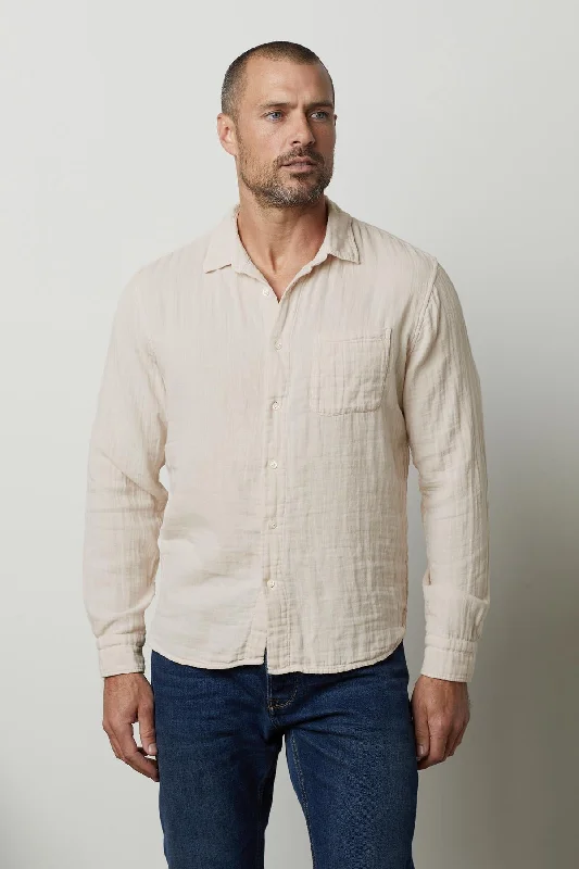 Men's Shirts with Patchwork SleevesELTON COTTON GAUZE BUTTON-UP SHIRT