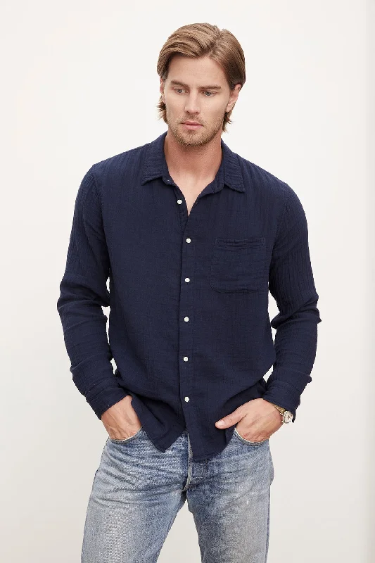 Men's Shirts with Ruffled HemlinesELTON COTTON GAUZE BUTTON-UP SHIRT