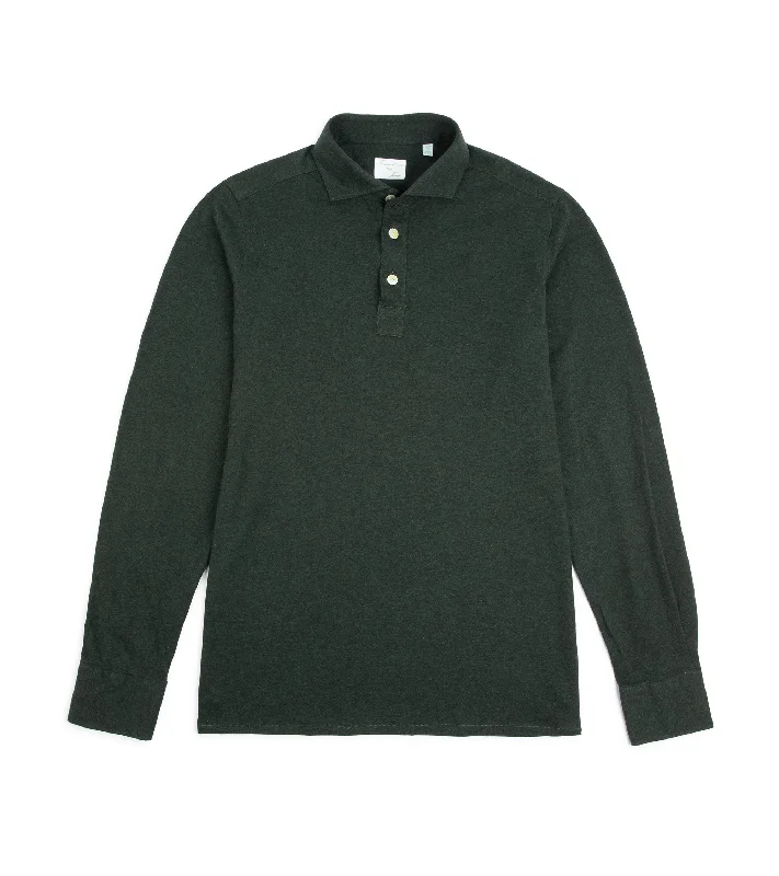 Men's Shirts with Geometric PatternsFinamore Cotton Cashmere Orlando Polo Shirt: Dark Green