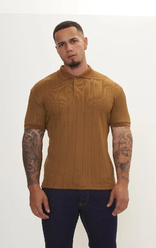 Men's Flowy Shirts for a Relaxed LookFine Ribbed Polo Shirt - Beige