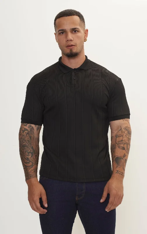 Men's Shirts with Wrinkle-Resistant FabricFine Ribbed Polo Shirt - Black