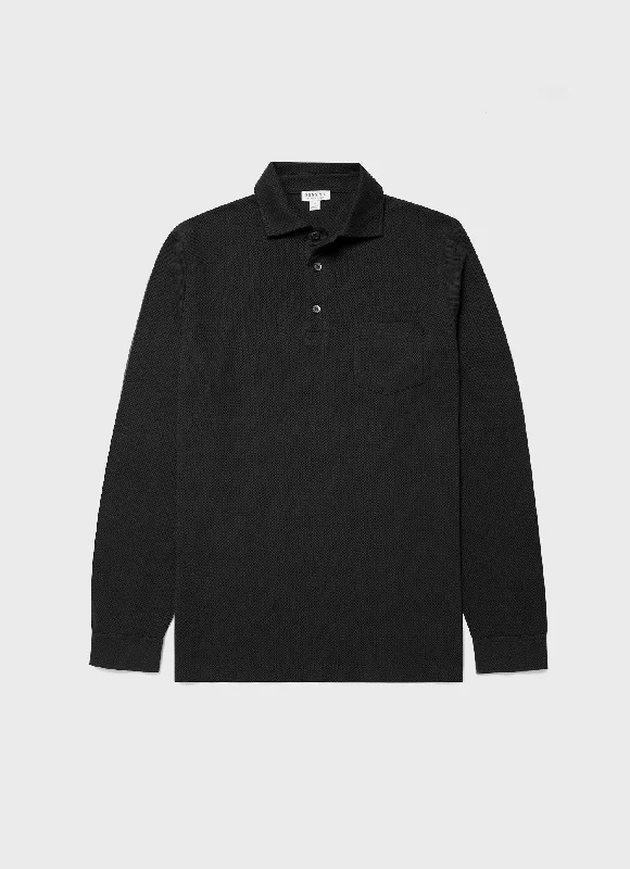 Men's Shirts with Convertible CollarsMen's WM Brown Long Sleeve Polo Shirt in Black