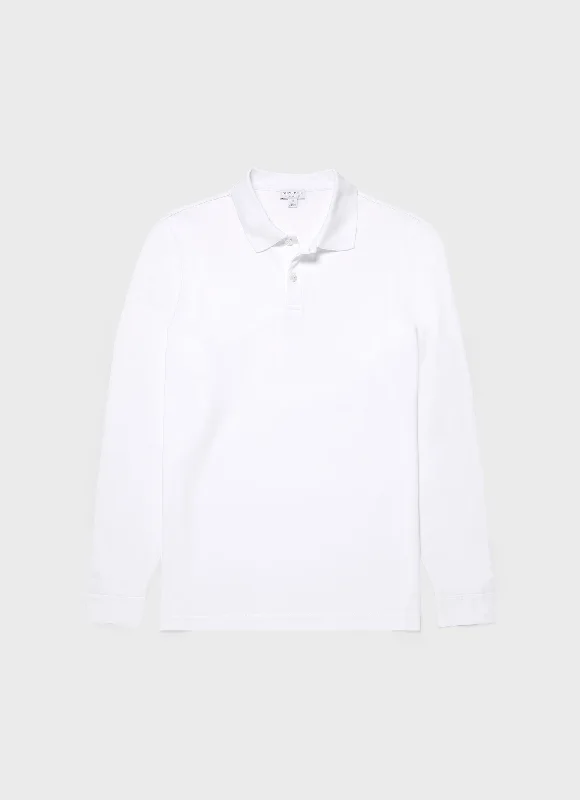 Men's Unique and Designer TopsMen's Long Sleeve Piqué Polo Shirt in White