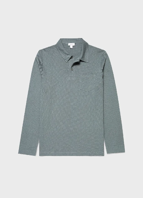 Men's Shirts with Surplice HemlinesMen's Long Sleeve Riviera Polo Shirt in Smoke Green