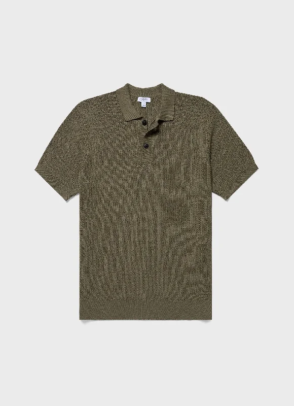 Men's Flowy Shirts for a Relaxed LookMen's Textured Knit Polo Shirt in Khaki